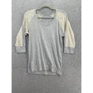 Express Women's Raglan Shirt Lace 3/4 Sleeve Gray Marled Size Medium Scoop Neck